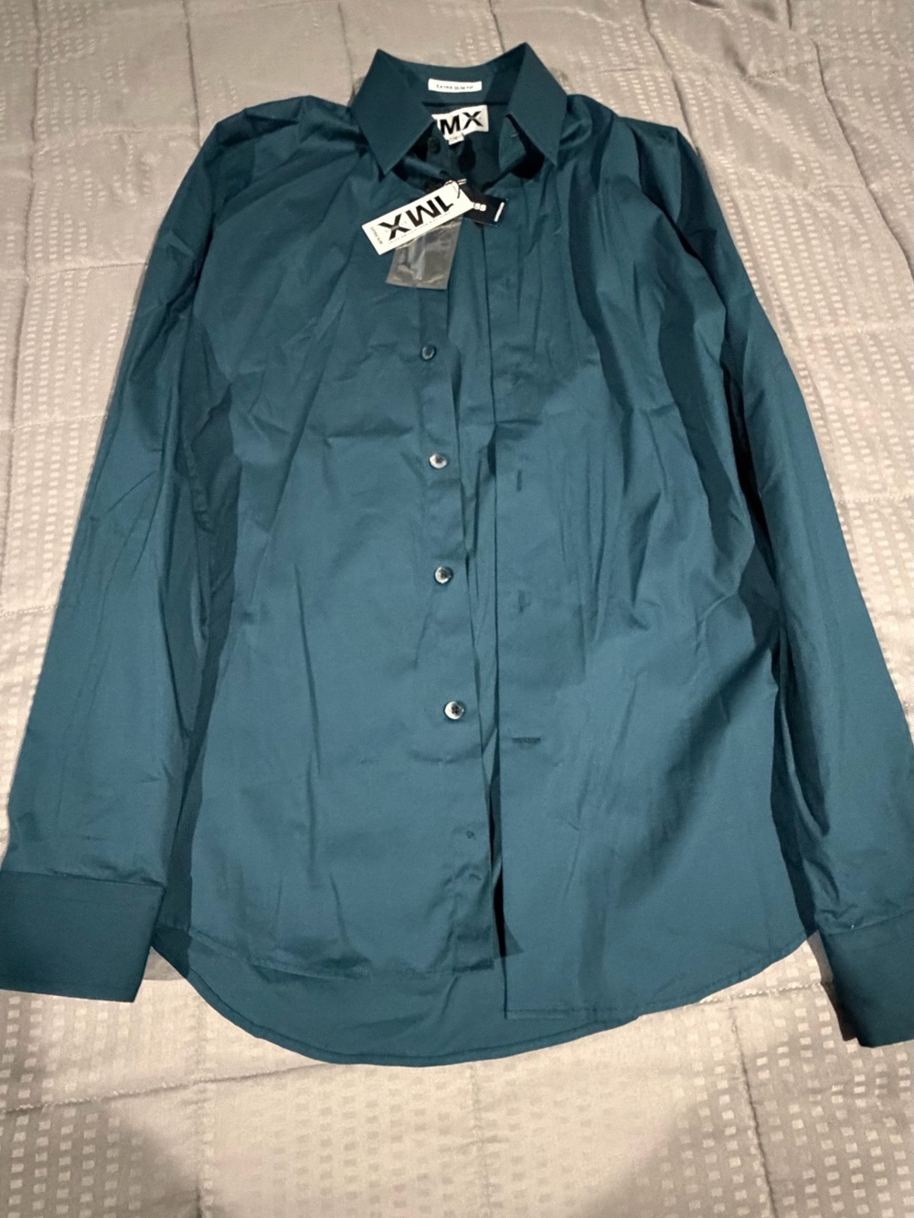 Express Men's Deep Teal Button-Up Dress Shirt Great for the Holidays